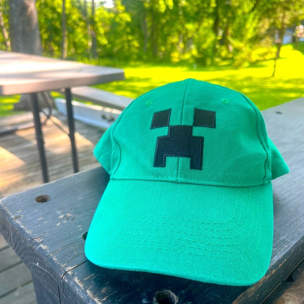 Minecraft Creeper Hat Green Baseball Cap Youth Kids Boys OSFM Adjust Snap-Back